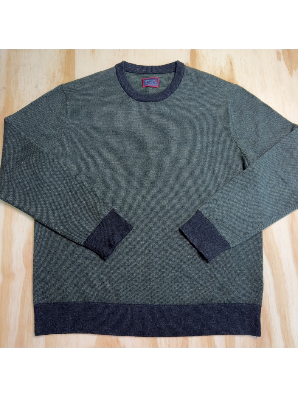 UNTUCKit Sweater Mens Green Merino Wool Long Sleeve Pullover Crew Size Large